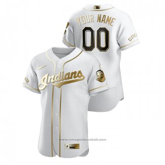 Maglia Baseball Uomo Cleveland Indians Personalizzate Golden Edition Authentic Bianco