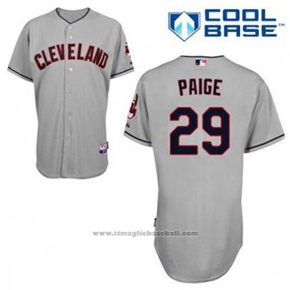 Maglia Baseball Uomo Cleveland Indians Satchel Paige 29 Grigio Cool Base