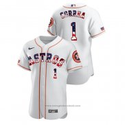 Maglia Baseball Uomo Houston Astros Carlos Correa 2020 Stars & Stripes 4th of July Bianco