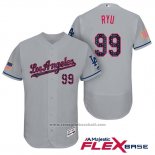 Maglia Baseball Uomo Los Angeles Dodgers 2017 Stelle e Strisce Hyun Jin Ryu Grigio Flex Base