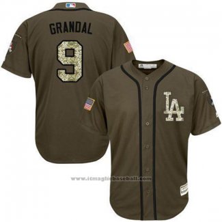 Maglia Baseball Uomo Los Angeles Dodgers 9 Yasmani Grandal Verde Salute To Service