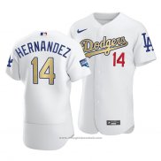 Maglia Baseball Uomo Los Angeles Dodgers Enrique Hernandez 2021 Gold Program Patch Autentico Bianco