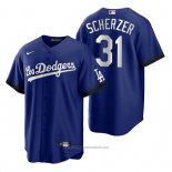 Maglia Baseball Uomo Los Angeles Dodgers Max Scherzer 2021 City Connect Replica Blu