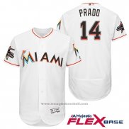 Maglia Baseball Uomo Miami Marlins 14 Martin Prado Bianco 2017 Flex Base