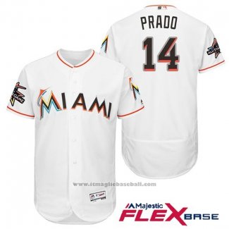 Maglia Baseball Uomo Miami Marlins 14 Martin Prado Bianco 2017 Flex Base