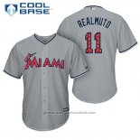 Maglia Baseball Uomo Miami Marlins 2017 Stelle e Strisce J.t. Realmuto Grigio Cool Base