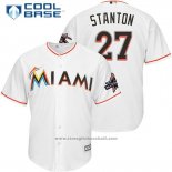 Maglia Baseball Uomo Miami Marlins 27 Giancarlo Stanton Bianco 2017 Cool Base