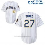 Maglia Baseball Uomo Milwaukee Brewers Carlos Gomez 27 Bianco Cool Base