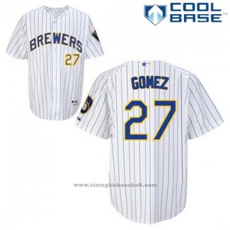 Maglia Baseball Uomo Milwaukee Brewers Carlos Gomez 27 Bianco Cool Base