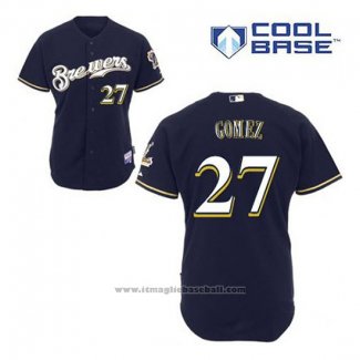 Maglia Baseball Uomo Milwaukee Brewers Carlos Gomez 27 Blu Alternato Cool Base