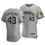 Maglia Baseball Uomo Milwaukee Brewers Hunter Strickland Autentico Road Grigio