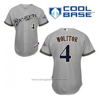 Maglia Baseball Uomo Milwaukee Brewers Paul Molitor 4 Grigio Cool Base