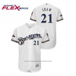 Maglia Baseball Uomo Milwaukee Brewers Travis Shaw 2019 Postseason Flex Base Bianco