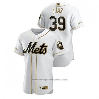 Maglia Baseball Uomo New York Mets Edwin Diaz Golden Edition Autentico Bianco