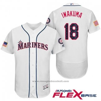 Maglia Baseball Uomo Seattle Mariners 2017 Stelle e Strisce Hisashi Iwakuma Bianco Flex Base