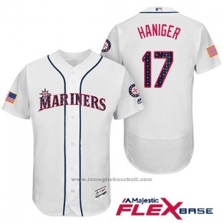 Maglia Baseball Uomo Seattle Mariners 2017 Stelle e Strisce Mitch Haniger Bianco Flex Base