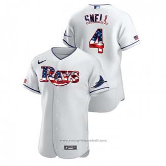 Maglia Baseball Uomo Tampa Bay Rays Blake Snell 2020 Stars & Stripes 4th of July Bianco