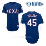 Maglia Baseball Uomo Texas Rangers Derek Holland 45 Blu Alternato Cool Base
