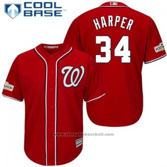 Maglia Baseball Uomo Washington Nationals 2017 Postseason Bryce Harper Rosso Cool Base