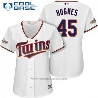 Maglia Baseball Donna Minnesota Twins 2017 Postseason Phil Hughes Bianco Cool Base