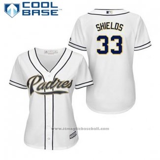 Maglia Baseball Donna San Diego Padres James Shields 33 Bianco Home Cool Base