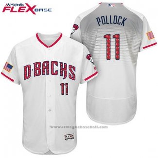 Maglia Baseball Uomo Arizona Diamondbacks 2017 Stelle e Strisce 11 A.j. Pollock Bianco Flex Base