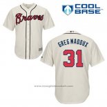 Maglia Baseball Uomo Atlanta Braves 31 Greg Maddux Crema Alternato Cool Base