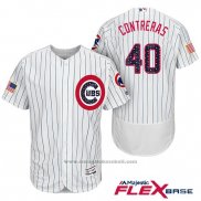 Maglia Baseball Uomo Chicago Cubs 2017 Stelle e Strisce Cubs 40 Willson Contreras Bianco Flex Base