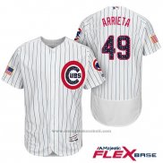 Maglia Baseball Uomo Chicago Cubs 2017 Stelle e Strisce Cubs 49 Jake Arrieta Bianco Flex Base