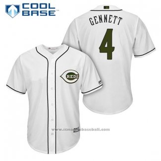 Maglia Baseball Uomo Cincinnati Reds 4 Scooter Gennett Bianco 2018 Alternato Cool Base