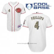 Maglia Baseball Uomo Cincinnati Reds Brandon Phillips 4 Bianco Usmc Cool Base