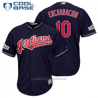 Maglia Baseball Uomo Cleveland Indians 2017 Postseason 10 Edwin Encarnacion Blu Cool Base