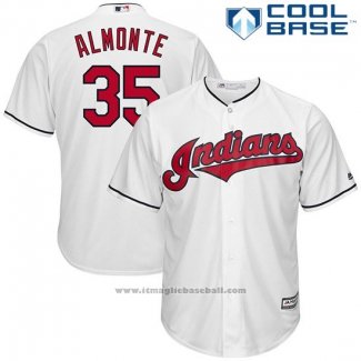 Maglia Baseball Uomo Cleveland Indians 35 Abraham Almonte Bianco Cool Base