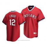 Maglia Baseball Uomo Cleveland Indians Francisco Lindor Cooperstown Collection Road Rosso