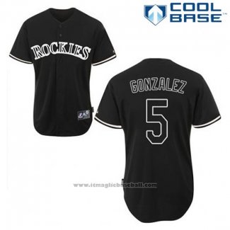 Maglia Baseball Uomo Colorado Rockies Carlos Gonzalez 5 Nero Fashion Cool Base