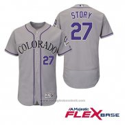 Maglia Baseball Uomo Colorado Rockies Colorado Rockie 27 Trevor Story Grigio Flex Base