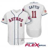 Maglia Baseball Uomo Houston Astros 2017 Stelle e Strisce Evan Gattis Bianco Flex Base