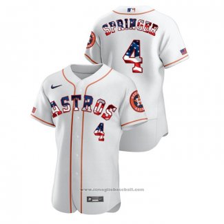 Maglia Baseball Uomo Houston Astros George Springer 2020 Stars & Stripes 4th of July Bianco