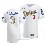 Maglia Baseball Uomo Los Angeles Dodgers Chris Taylor 2021 Gold Program Patch Autentico Bianco