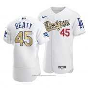 Maglia Baseball Uomo Los Angeles Dodgers Matt Beaty 2021 Gold Program Patch Autentico Bianco