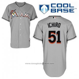 Maglia Baseball Uomo Miami Marlins Ichiro Suzuki 51 Grigio Cool Base