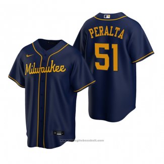 Maglia Baseball Uomo Milwaukee Brewers Freddy Peralta Replica Alternato Blu