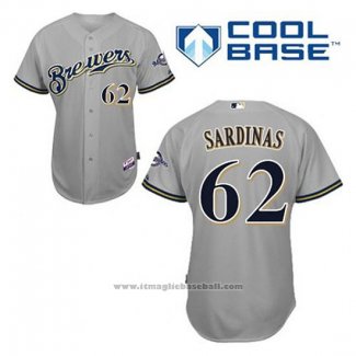 Maglia Baseball Uomo Milwaukee Brewers Luis Sardinas 62 Grigio Cool Base