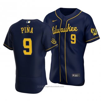 Maglia Baseball Uomo Milwaukee Brewers Manny Pina Autentico Alternato Blu