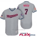 Maglia Baseball Uomo Minnesota Twins 2017 Stelle e Strisce Joe Mauer Grigio Flex Base