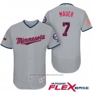 Maglia Baseball Uomo Minnesota Twins 2017 Stelle e Strisce Joe Mauer Grigio Flex Base