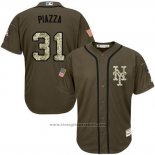 Maglia Baseball Uomo New York Mets 31 Mike Piazza Verde Salute To Service