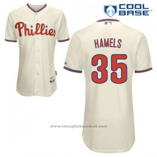 Maglia Baseball Uomo Philadelphia Phillies Cole Hamels 35 Crema Alternato Cool Base