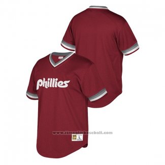 Maglia Baseball Uomo Philadelphia Phillies Cooperstown Collection Mesh Wordmark V-Neck Granate