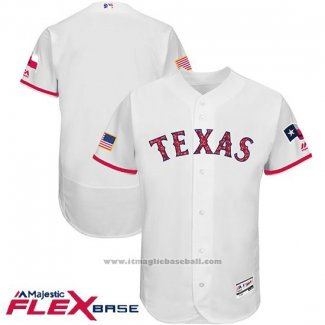 Maglia Baseball Uomo Texas Rangers 2017 Stelle e Strisce Bianco Flex Base